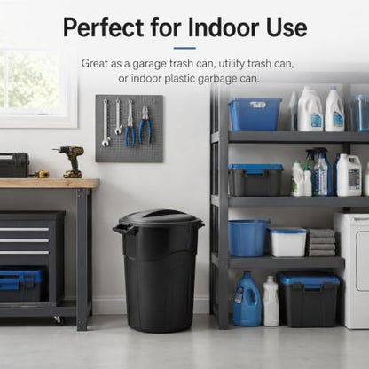 20 Gallon Heavy Duty Trash Can with Click-Lock Lid, Black Plastic Bin