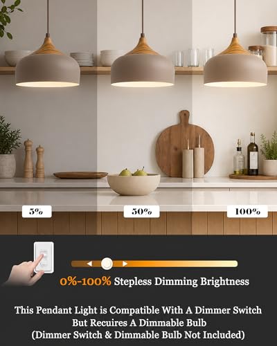 ELYONA 12" Japandi Pendant Light, Farmhouse Pendant Light Fixture with Faux Pine Wood Grain Metal Shade, Adjustable Hanging Light for Kitchen Island Dining Room Bedroom Sloped Ceiling, Caramel Brown - color: Caramel Brown