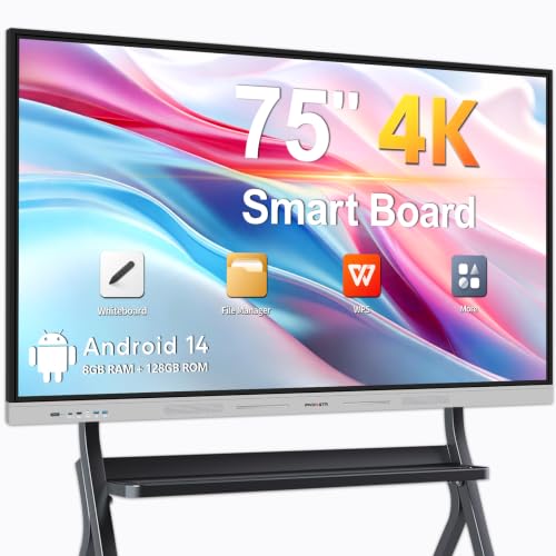 Smart Board | 75" Interactive Whiteboard | 4K UHD | Android 14 | 8+128GB | Digital Whiteboard, Electronic White Board for Classroom Home Office | Wall Mount Included - size: 75 Inch