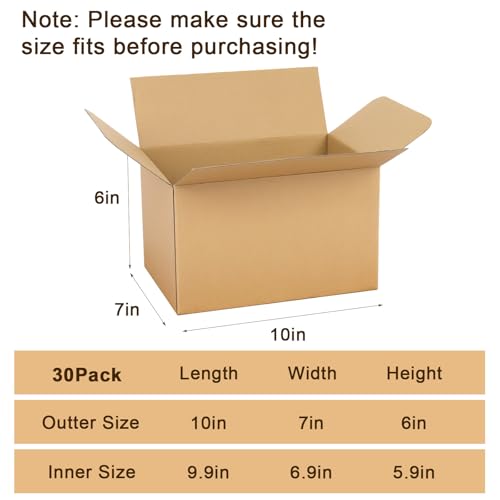 10x7x6 Inches Shipping Boxes Medium 30 Pack, Brown Corrugated Cardboard Boxes for Packaging Small Business Mailing - color: Brown, size: 10x7x6 Inch