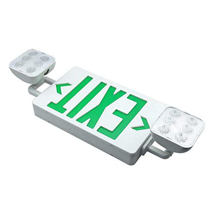 LED Exit Signs with Emergency Lights | Green Letters | Rechargeable Battery Backup | UL-94V-0 Flame Rating | Wall/Ceiling Mount | Energy‑Efficient | for Offices, Stores and Warehouses