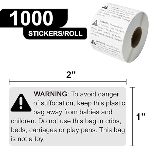 LLIKED Suffocation Warning Labels 2" x 1", 1000 Labels per Roll