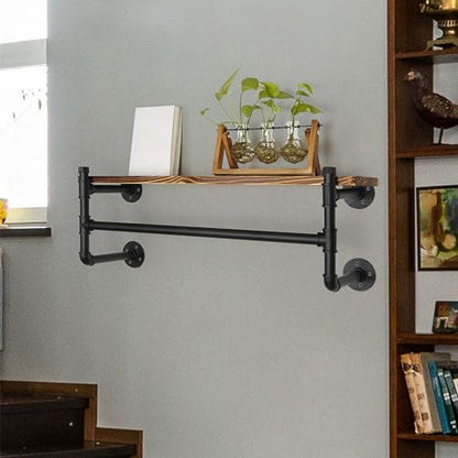 WEBI Wall Mounted Clothes Rack with Shelf,32" Industrial Pipe Clothing Rack with Shelves,Heavy Duty Iron Garment Rack Bar,Retail Display Clothes Rod for Clothes,Laundry Room,Black - color: Black, size: 32 Inch