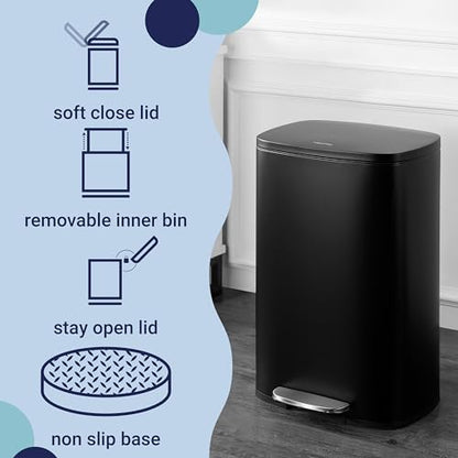 happimess Connor 2-Piece Stainless Steel Trash Can, Charcoal Black - color: Black
