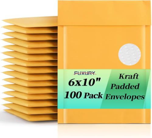 Fuxury Bubble Mailer 6x10" 100 Pack Kraft Padded Envelopes Usable Size 6x9" - color: Yellow, size: 6x10" 100PC