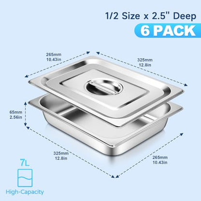 Hotel Pans with Lids 1/2 Half Size 2.5 Inch Stainless Steel Steam Table Pan - color: 1/2 Size, size: 2.5" Deep