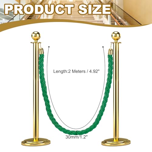 MECCANIXITY Twisted Stanchion Rope 6.6 Ft/2 M, Barrier Rope Twisted Post Ropes with Snap Hooks for Posts Stands Queue Divider Crowd Control, Green Golden - color: Green Golden, size: 6.6 Ft