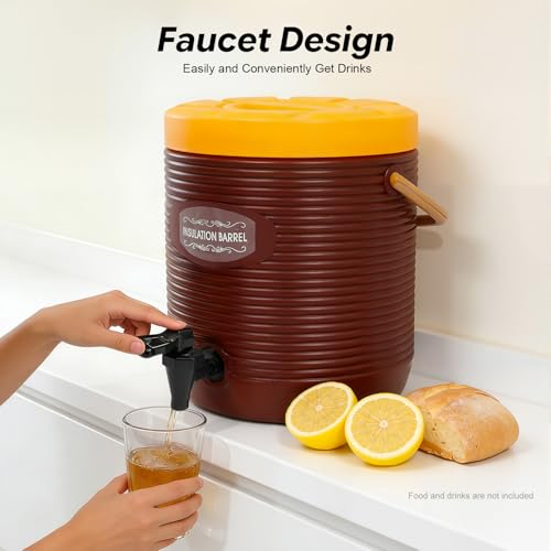 Insulated Beverage Dispenser 3 Gal/6.6Gal, Stainless Steel Commercial Drink Dispenser with Spigot, 24H Hot/Cold Thermal Carafe for Coffee, Tea, Water, Parties (Brown, 3Gal / 11L) - color: Brown, size: 3Gal / 11L