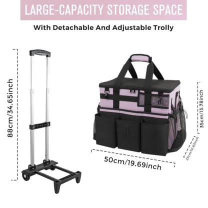 SCAVATA Rolling Cleaning Caddy Bag with Detachable Trolley, Large Cleaning Supplies Organizer with Wheels, Multi-Pocket Cleaning Cart with Adjustable Shoulder Strap for Housekeepers (Lilac) - color: Lilac