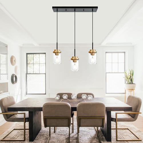 MELUCEE 20.5 Inches Dining Room Light Fixture Hanging 3-Lights - color: Black Brass, size: 3 Lights-1 Pack Linear