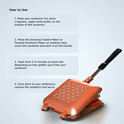 Jean-Patrique Stovetop Panini Grill Press Sandwich Maker, Copper – Ceramic Nonstick Grilled Cheese Maker with Handles - Indoor & Outdoor Double-sided Sandwich Toaster - color: Copper