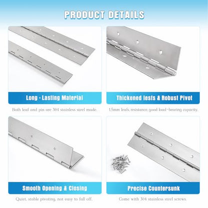 Heavy Duty Piano Hinge 48 Inch x 3 Inch Width Stainless Steel Piano Hinge 2 Pack 0.060'' Thick Continuous Hinge for Heavy Duty Cabinet Furniture Metal Plate Door Toolbox Wooden Box Industrial Project - size: 48 inch-1 pair