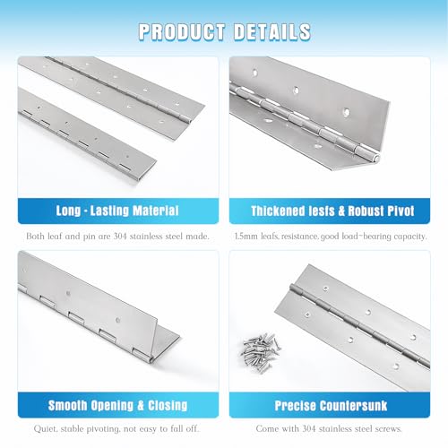 Heavy Duty Piano Hinge 24 Inch x 3 Inch Width Stainless Steel Piano Hinge 2 Pack 0.060'' Thick Continuous Hinge for Heavy Duty Cabinet Furniture Metal Plate Door Toolbox Wooden Box Industrial Project - size: 24 inch-1 pair