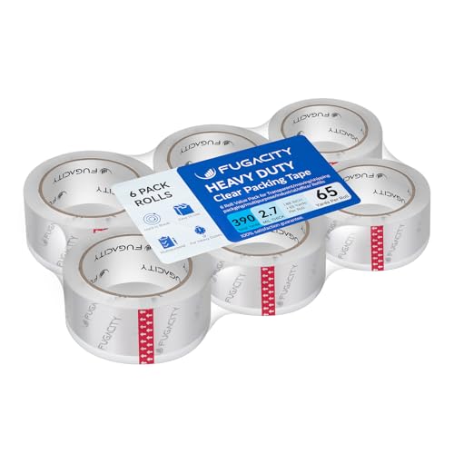 FugaCity Clear Packing Tape Refills (6 Rolls),Heavy Duty Packaging Tape for Moving Sealing, Moving Supplies,2.7 Mil Thick, 1.88 in Wide,65 Yards PER Roll,Total 390 Yards