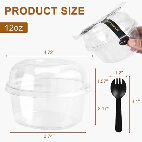 Disposable Food Containers With Lids And Spoons 50 Pack 12 oz Mini Parfait Dessert Cups Take Out Meal Prep Salad Bowls For Lunch, Plastic Ice Cream Bowls Pet, Acai Bowl, To-Go Party Containers(12oz) - size: 12oz