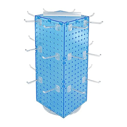 Azar Displays 703385-BLU-4C24, Four-Sided Revolving 8" W x 20" H Pegboard Counter Display w/ 24 Hooks- 4” Length, Blue - color: Blue, style: Pegboard + Hooks