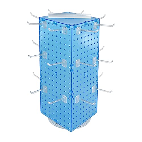 Azar Displays 703385-BLU-4C24, Four-Sided Revolving 8" W x 20" H Pegboard Counter Display w/ 24 Hooks- 4” Length, Blue - color: Blue, style: Pegboard + Hooks