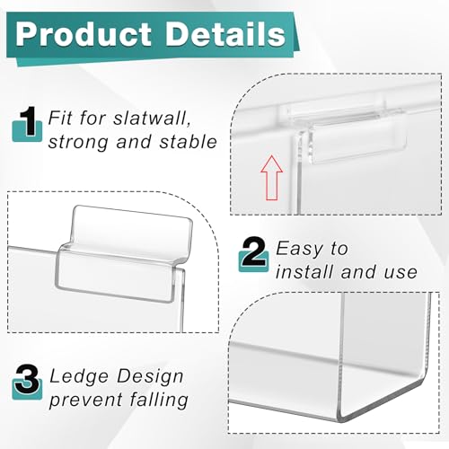 Briwooody Slatwall Shelf Acrylic Shelves, 15" Wide 3" Deep, Clear, 4 Pack - color: Clear, size: 15" Wide 3" Deep