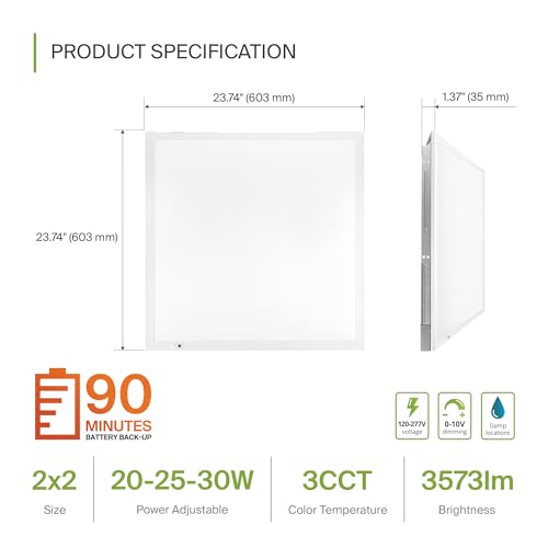 ASD 2x2 LED Flat Panel Light, Emergency Battery Backup UL DLC 4 Pack - color: 2x2, size: 4 Pack