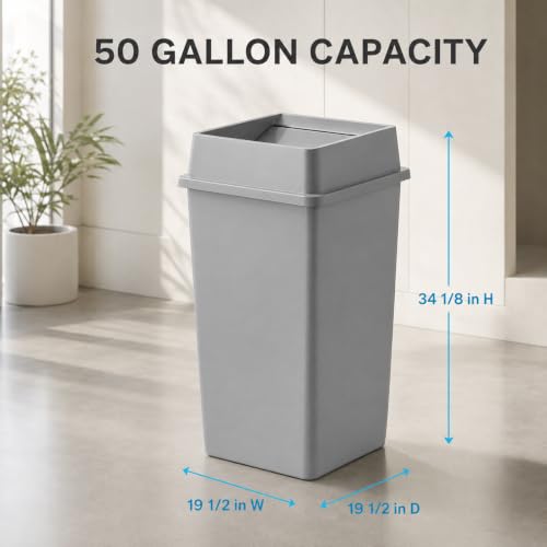 1 Pack Brown 50 Gallon Industrial Waste Bin with Lid, Heavy Duty Square Resin Trash Container with Integrated Handles for Restaurant, Mall, Warehouse and High-Volume Commercial Areas - color: Brown, size: 50 Gallon
