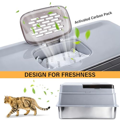 Stainless Steel Litter Box with Lid XXXXL,Metal Cat Litter Box - color: XXXL-lid-15.7"H