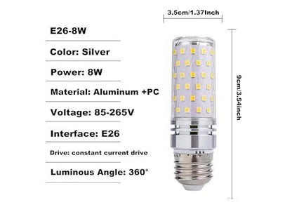 8W LED Corn Light Bulb - Equivalent 60W Incandescent, 800LM, E26 Base Daylight 6500K Non-Dimmable, 4-Pack - color: Daylight 4 Pack