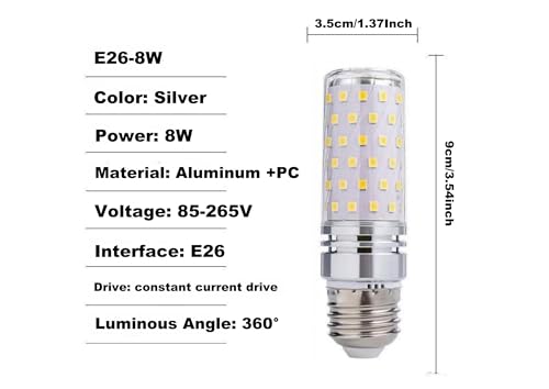 8W LED Corn Light Bulb - Equivalent 60W Incandescent, 800LM, E26 Base Daylight 6500K Non-Dimmable, 4-Pack - color: Daylight 4 Pack