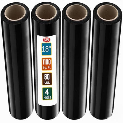 Simply Cool 4 Pack Stretch Wrap 18 Inch 80 Gauge Shrink Wrap Black - color: Black, size: 4 Pack