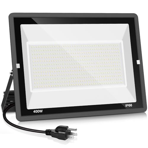 YANYCN 400W LED Stadium Flood Light Outdoor,2400W Equivalent 50500LM 5000K Daylight White Super Bright FloodLight with Plug,85-277V IP66 Waterproof Commercial Lighting for Sports Fields,Counts,Arena - color: 400W led flood light 1pack
