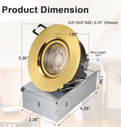 POPANU 3 Inch Gimbal LED Recessed Lights 6 Pack,Adjustable Downlight, Gold - color: Gold, size: 3 Inch