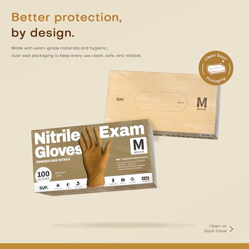 Supmedic SUP Exam Plus® Nitrile Gloves, Powder-Free Disposable, Trail Tan - color: Medium (Trail Tan 1000)