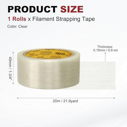 uxcell Filament Strapping Tape 1 3/4" x 21.9 Yards 5.9 Mil Heavy Duty Clear - size: 1 3/4 Inch x 21.9 Yards 5.9 Mil