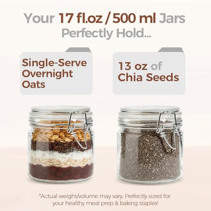 ComSaf 17 oz Overnight Oats Containers with Lids 6 Pack Wide Mouth - size: 17 fl oz x 6 - Wide Mouth