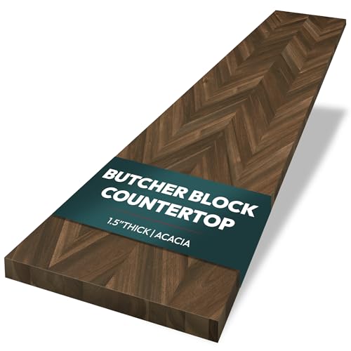 Howizz Chevron Butcher Block Countertop 48 x 30 x 1.5 Inches - Dark Walnut Acacia Solid Wood Table Top for Desk Top, Workbench Top, Kitchen Countertop - color: Acacia - Chevron - Walnut - Finished, size: 48"L x 30"W x 1.5"Th