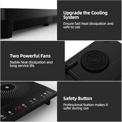 Double Induction Cooktop,Portable Induction Cooker with 2 Burner Independent Control,Ultrathin Body,10 Temperature,1800W-Multiple Power Levels,3 Hour Timer,Safety Lock