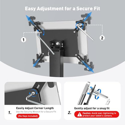 AboveTEK iPad Desk Grommet Mount, Adjustable Tablet Desk Mount with 360° Rotation & 180° Tilt, Fits 9.7"-13" Tablets, Anti-Theft iPad Stand, Heavy-Duty Aluminum Tablet Stand, Perfect for Work - color: Black