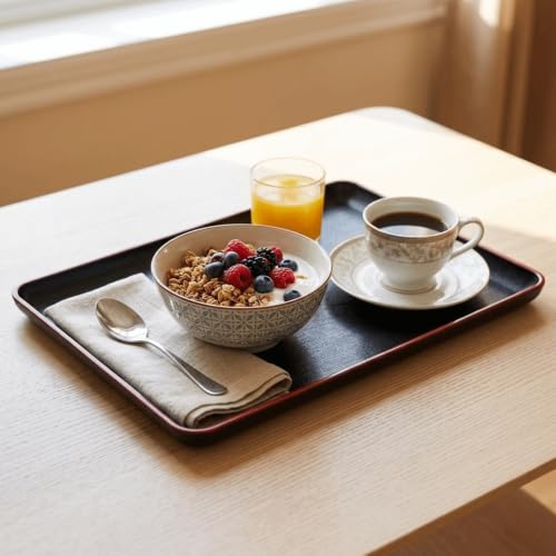 Limen Wood Grain Rectangular Acrylic Serving Tray, Non-Slip Base Rounded Edges Food Carry Platter for Home, Hotel, Restaurant(32 * 23cm/12.6 x 9.1in) - size: 12.6" x 9.1" x 0.8"