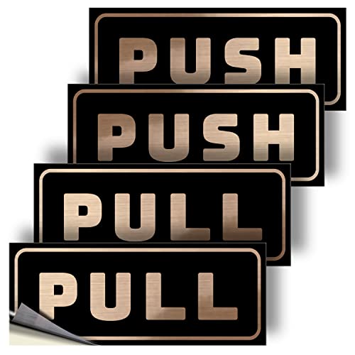 iSYFIX Push Pull Stickers Sign, 5x2 Inch, 2 Pack, Brushed Gold/Black - color: Brushed Gold / Black, size: Horizontal 2x5
