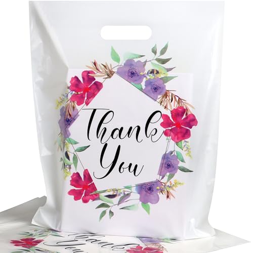 Floral Thank You Bags for Business Small, 50 PCS 12x15 Plastic Bags - color: 50 Pack Floral Thank You Bags