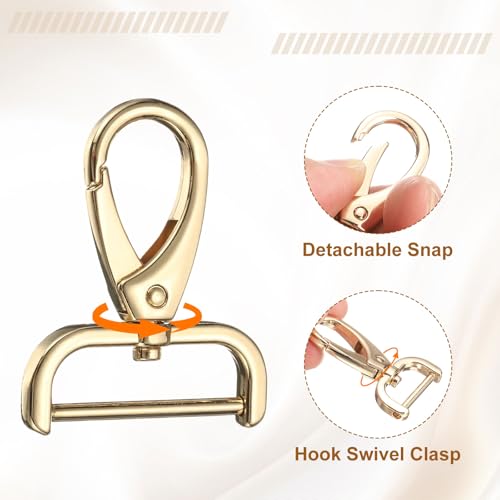 HARFINGTON 2Pcs Detachable Snap Hook Swivel Clasp 1 1/4" D Ring with Swivel Lobster Claw Clasps Hook for Purse Strap Keychain Bag DIY Craft, Gold - color: Gold, size: 1 1/4"