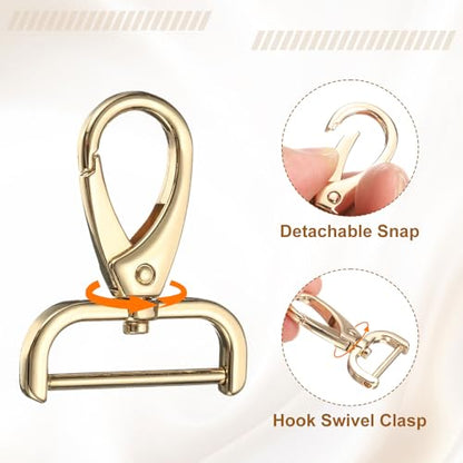 HARFINGTON 2Pcs Detachable Snap Hook Swivel Clasp 1 1/4" D Ring with Swivel Lobster Claw Clasps Hook for Purse Strap Keychain Bag DIY Craft, Gold - color: Gold, size: 1 1/4"