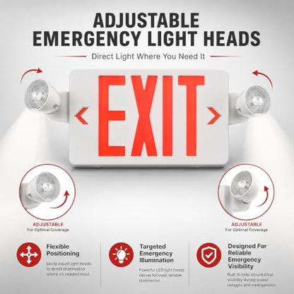 LED Exit Sign Combo with Emergency Lights, Battery Backup, Hardwired - size: 12 Pack