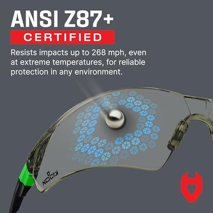 NoCry Lightly Tinted Anti Fog Safety Glasses for Men or Women with Scratch-Resistant Lenses - ANSI Z87.1 Certified with 100% UV Protection - Adjustable Temples and Nose Pad - Wraparound Design - color: Green & Black (In-out)