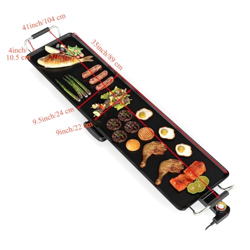 Costzon 35.5" Electric Griddle, 1400W Nonstick Extra Large Griddle, Long Table Top Grill w/5-Level Temp & Drip Tray, Indoor Outdoor Cooking Plates Teppanyaki Grill for Pancake, BBQ, Camping Gatherings - size: 35.5"