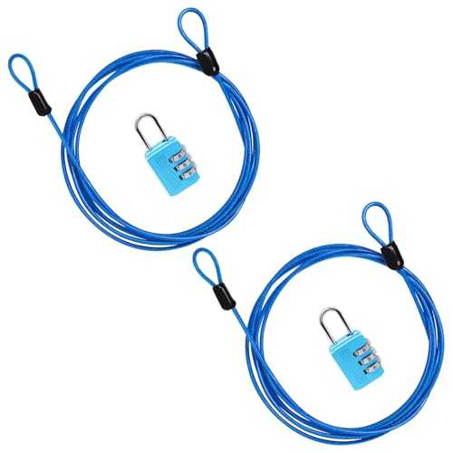 Cable Lock Double Loops 6.6Ft Long Blue Security Cables with Lock, Bike Lock Cables 2.5mm Braided Steel Coated Safety Cable Wire for Luggage, Outdoor, Clothesline (2 Pack) - color: Blue, size: 6.6Ft (2 Pack)
