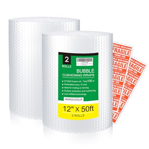 WANGUAGUA Perforated Bubble Packing Nylon Wrap 2 Pack 12 Inch x 100 ft Total - size: 12in. x 50ft. / 2 Rolls