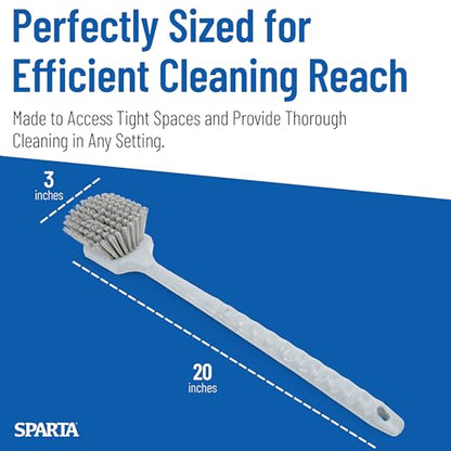 SPARTA 20" Floater Scrub Brush with Long Handle, Oil-Resistant Polyester Bristles, Multiple Trim Angles, Foam-Injected Polymer Block, Commercial Cleaning Tool, Gray