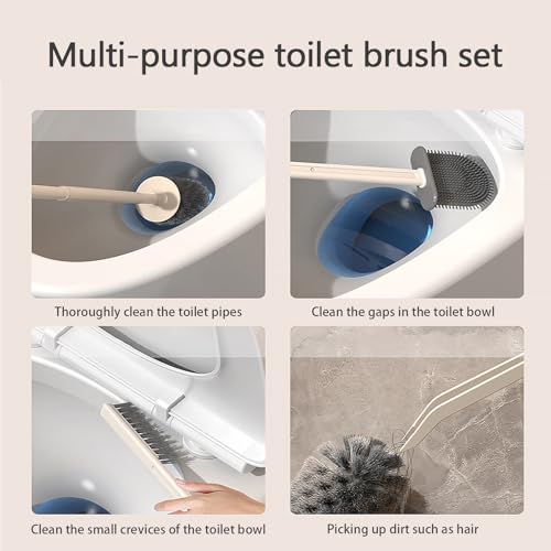 Basaza Toilet Brush and Holder Set Toilet Bowl Cleaning Brush and Holder for Bathroom 4 in 1 White Toilet Bowl Cleaner Brushes & Holders Bathroom Accessories Floor Standing or Wall Mounted