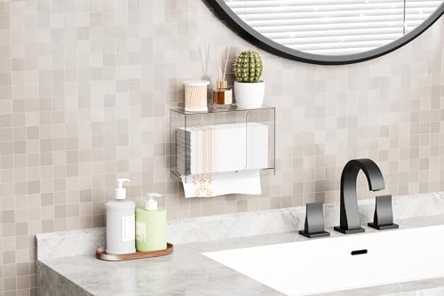 Cq Acrylic Wall Mount Multifold Paper Towel Dispenser & Box for Bathroom,Home -10.2x3.7x7.1 Inch - Clear Commercial Paper Towel Holder for Folded,Z Fold,C Fold,Trifold,Napkin,Hand Paper Towel