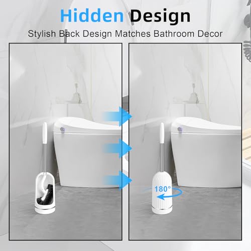 AONEZ Toilet Brush Set, Deep Under-Rim Cleaning, Vented Holder, White